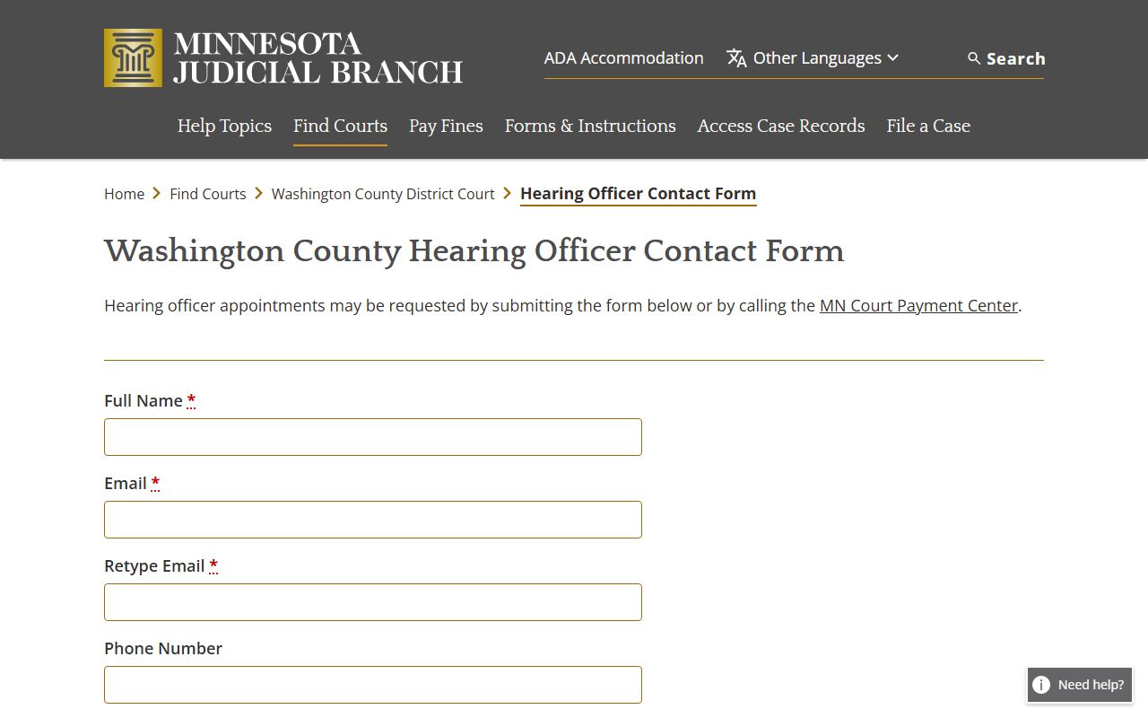 Washington County hearing officer contact form