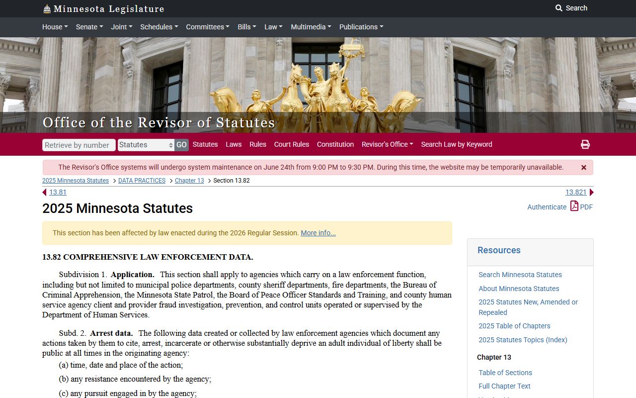 Minnesota law-enforcement data statute used for arrest data
