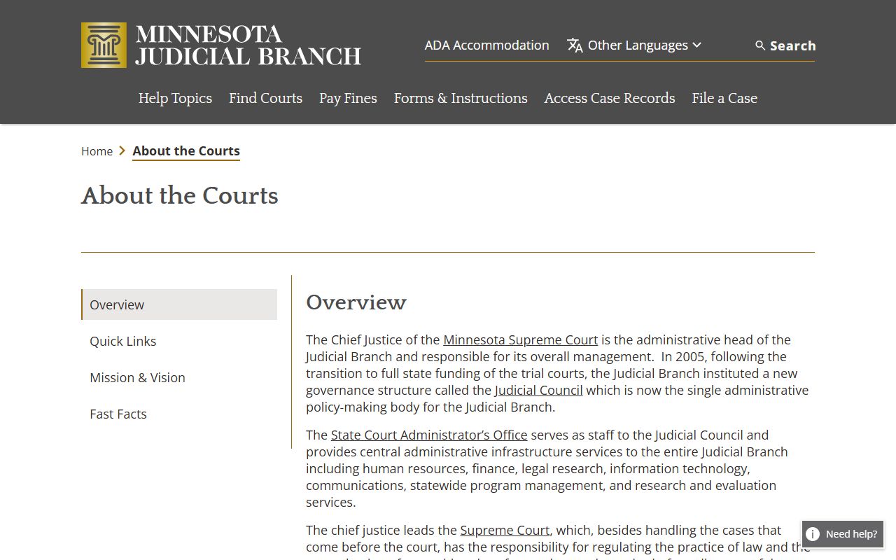 Minnesota court structure overview with District Court, Court of Appeals, and Supreme Court