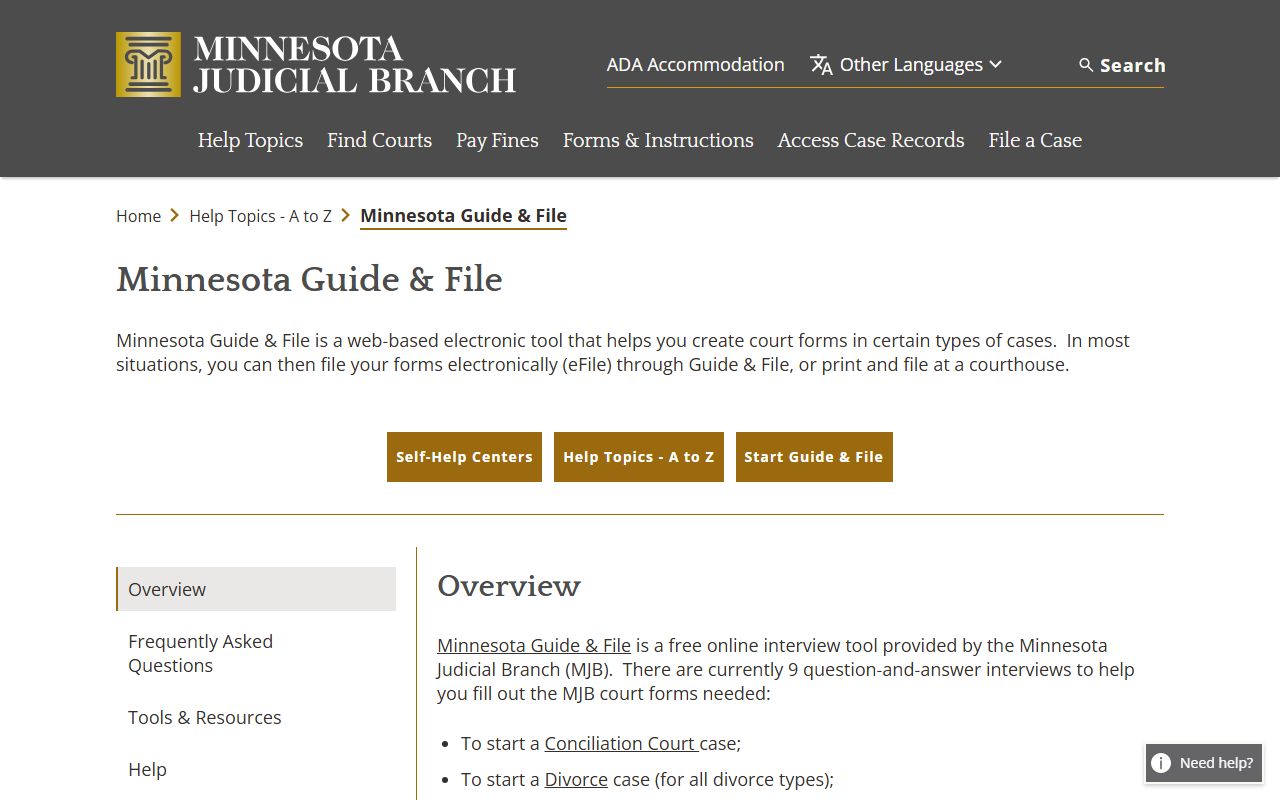 Minnesota Guide & File used for court forms and e-filing workflows