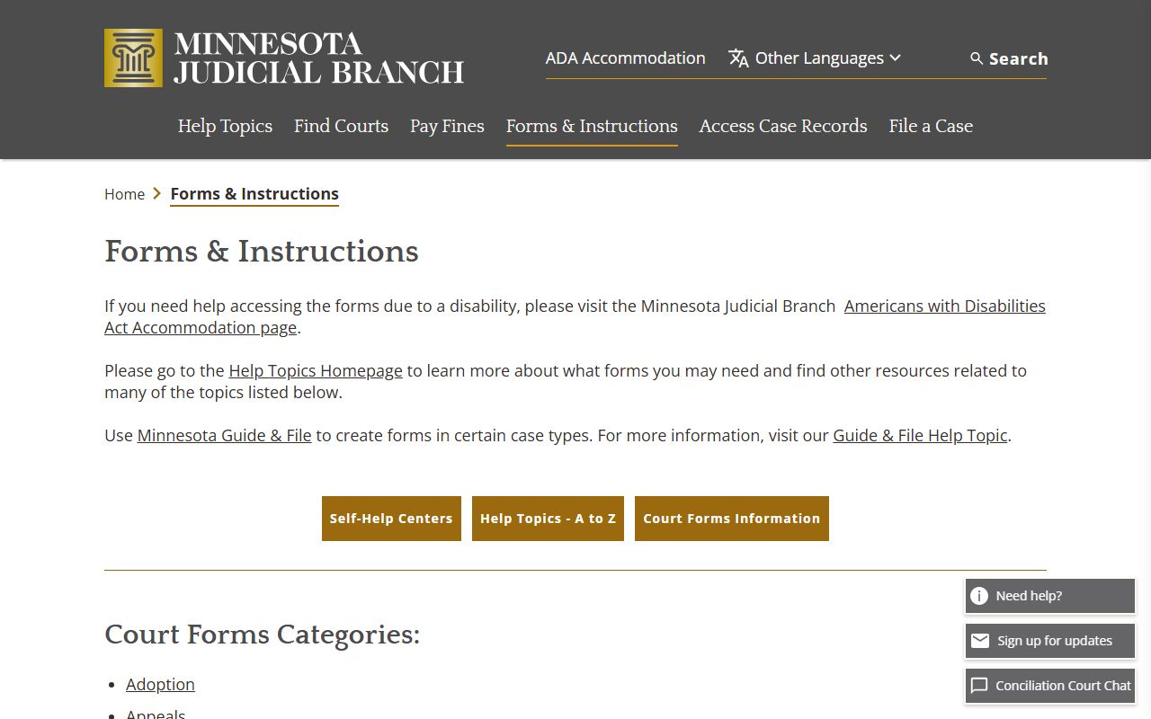 Minnesota Judicial Branch forms and instructions