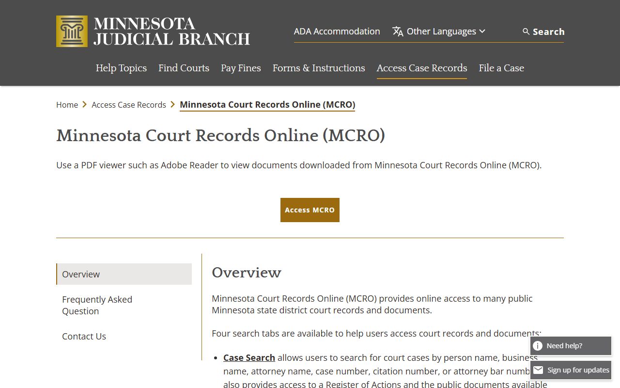 Minnesota Judicial Branch MCRO overview