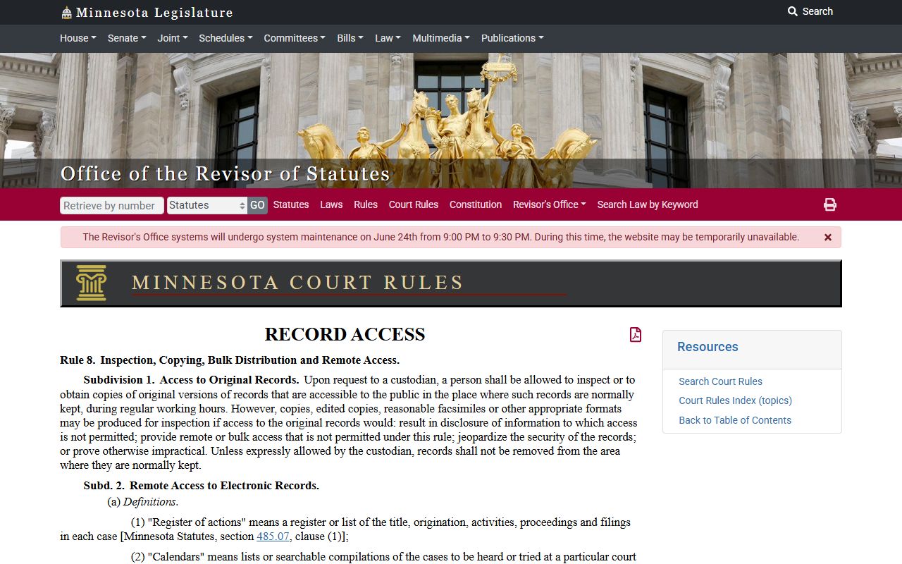 Rule 8 remote-access limits and courthouse access provisions