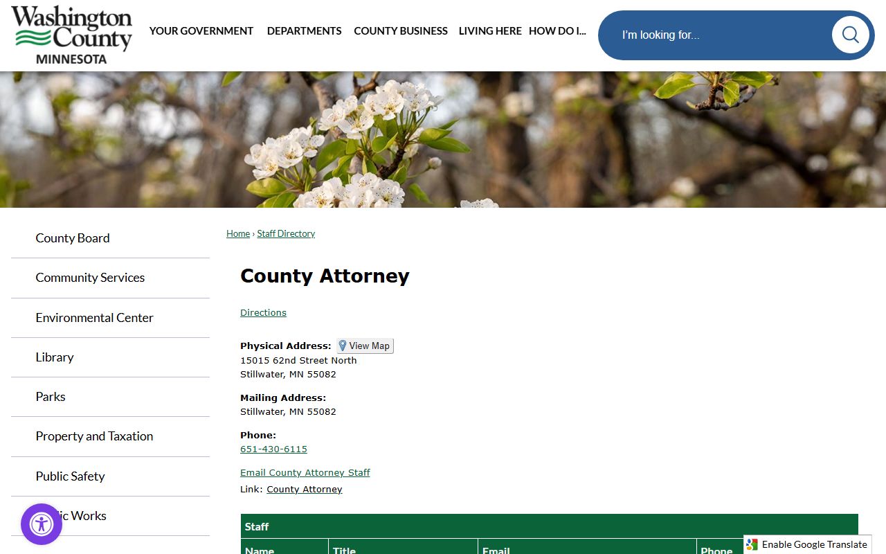 Washington County Attorney staff directory and division contacts
