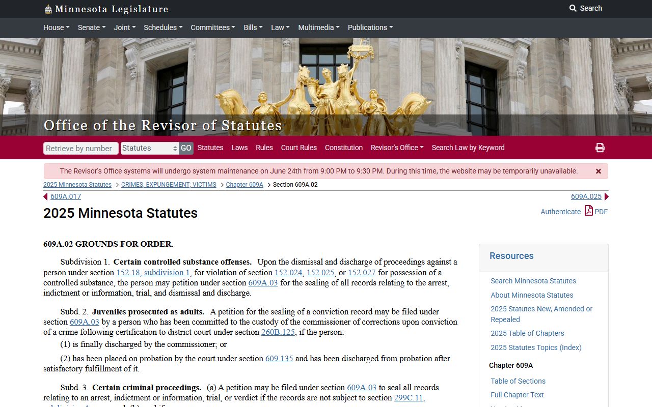 Minnesota expungement eligibility categories