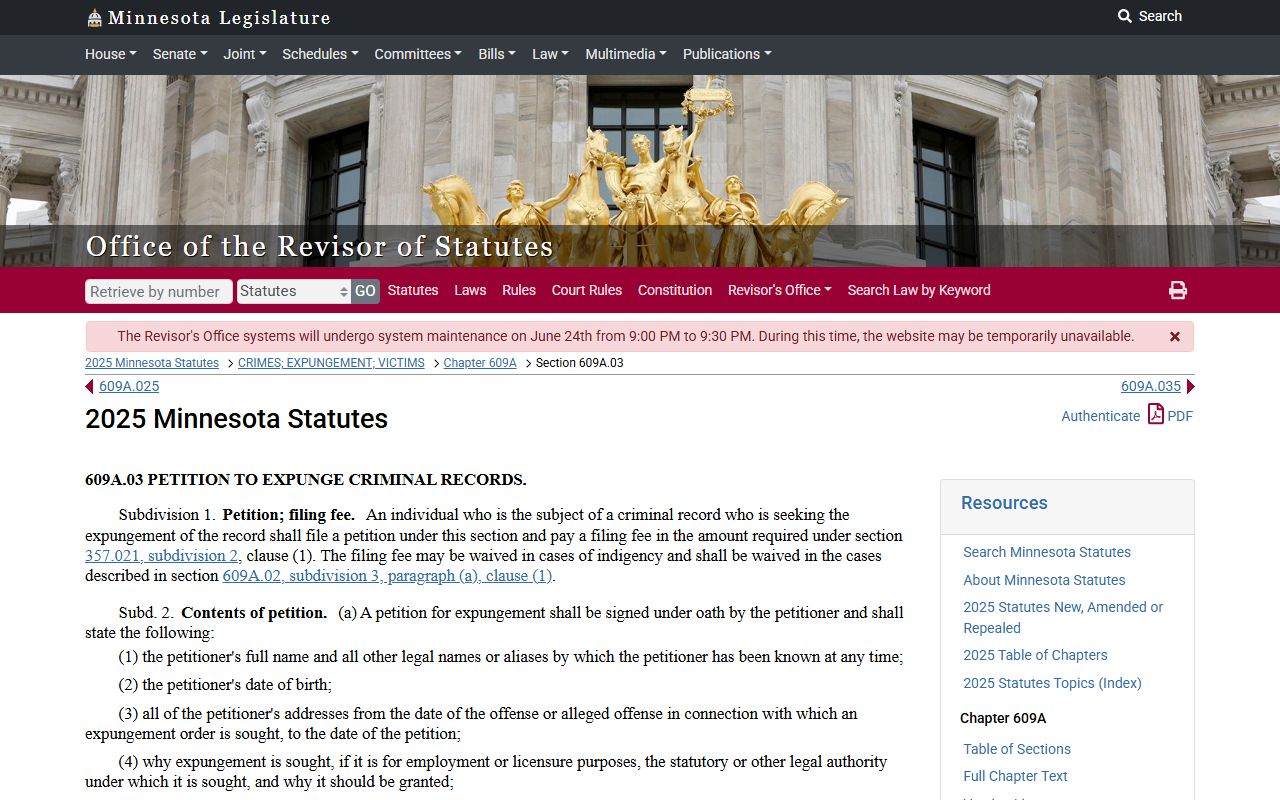 Petition to expunge criminal records, filing fee, and process