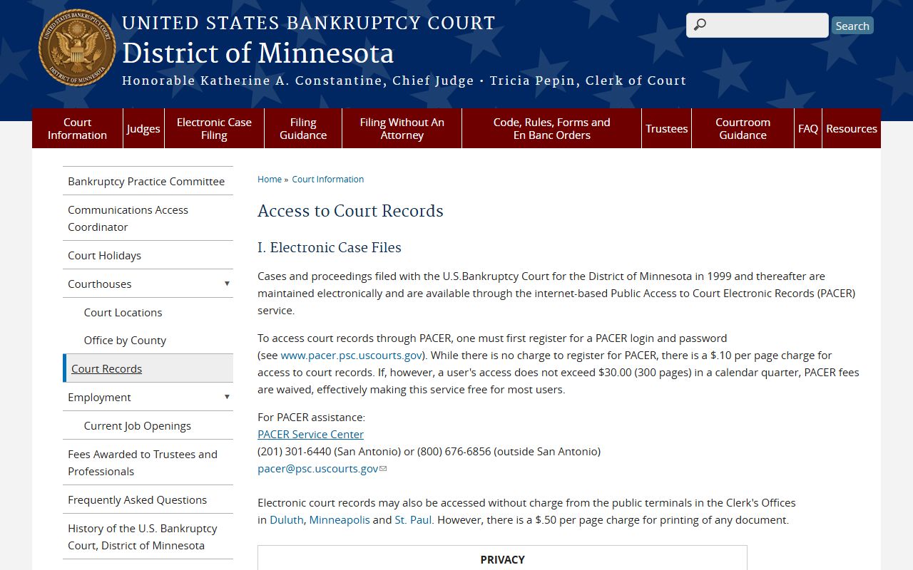 Bankruptcy PACER access page