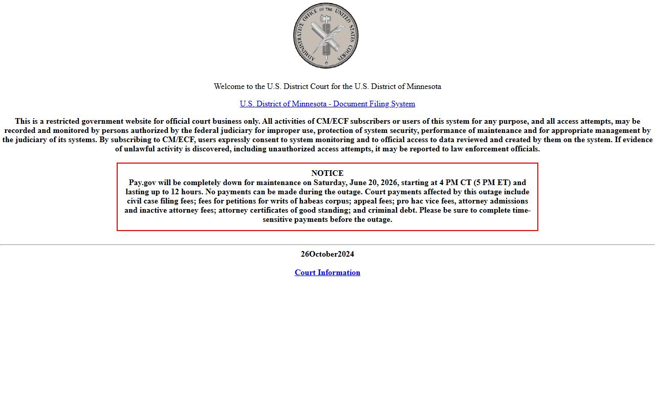 District of Minnesota CM/ECF interface