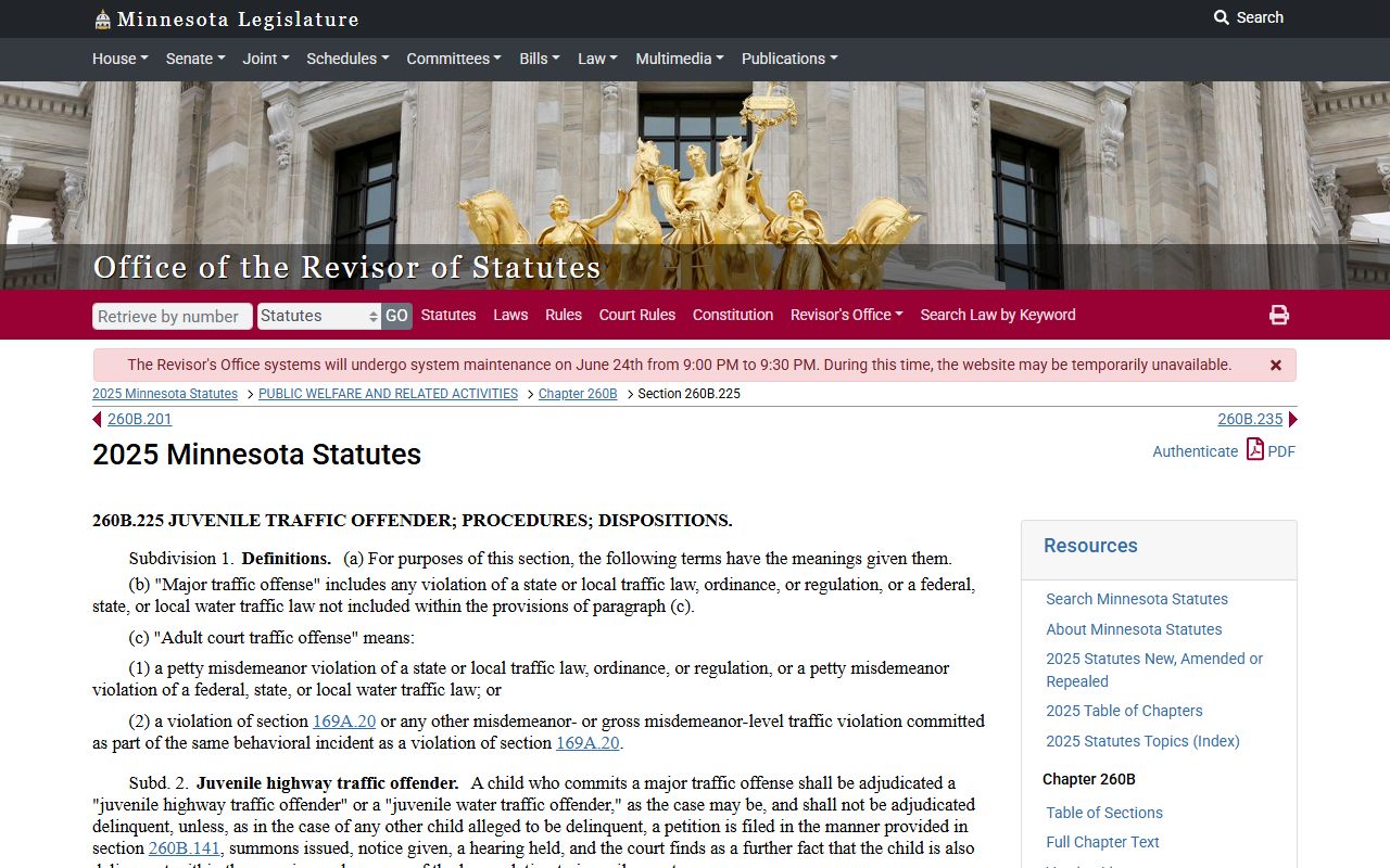 Juvenile traffic offender jurisdiction reference from Washington County court divisions page