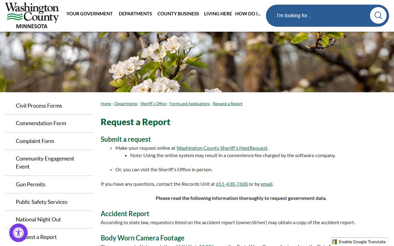 Sheriff's report request and NextRequest reference
